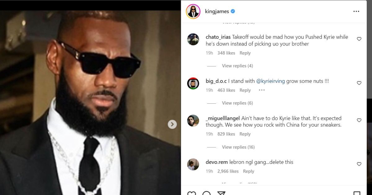 Instagram comments on LeBron James' post
