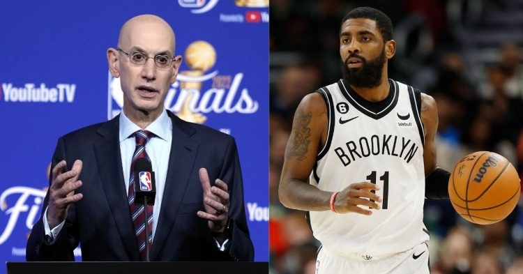 Kyrie Irving on the court and NBA commissioner Adam Silver in an interview