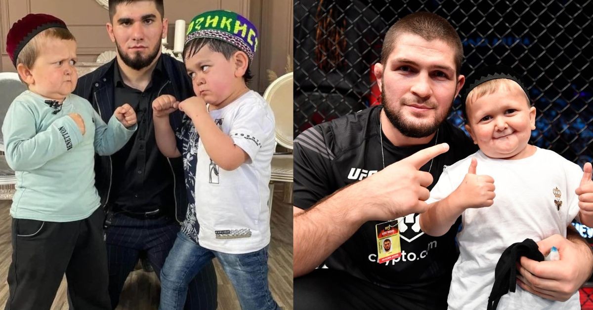 Hasbulla with Abdu Rozik (left) and Khabib (right). (Credits: Getty Images)