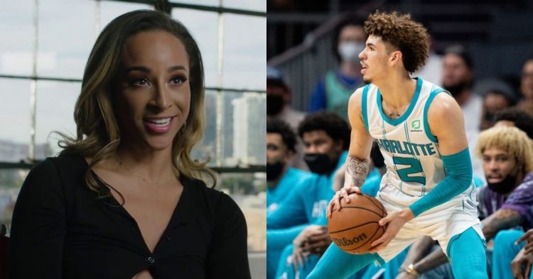 Teanna Trump in an interview and LaMelo Ball on the court