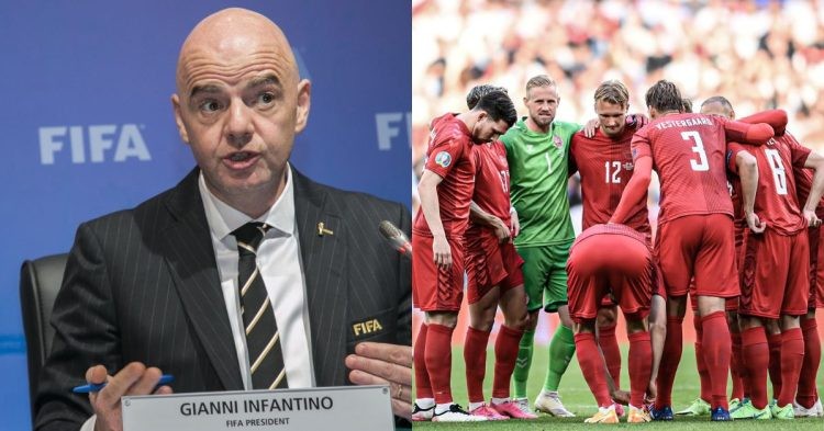 FIFA President Gianni Infantino and Denmark players