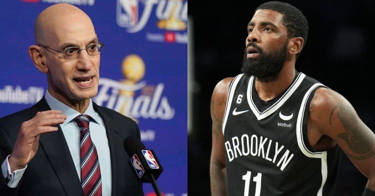 NBA Commissioner Adam Silver and Kyrie Irving of the Brooklyn Nets