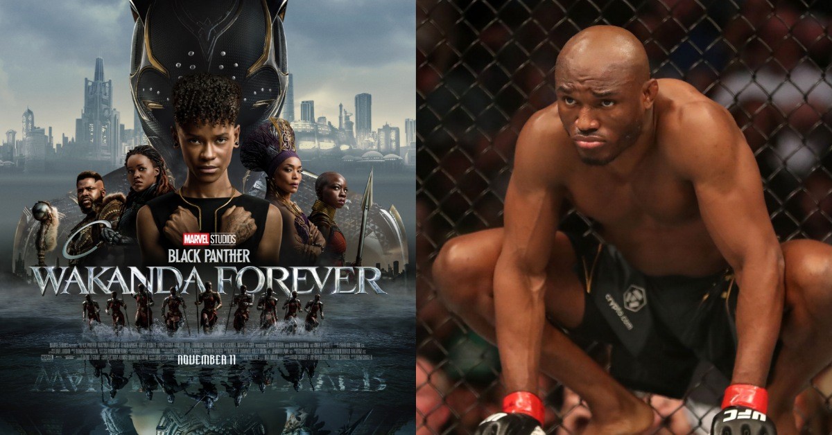 Black Panther movie poster (left) and Kamaru Usman (right)