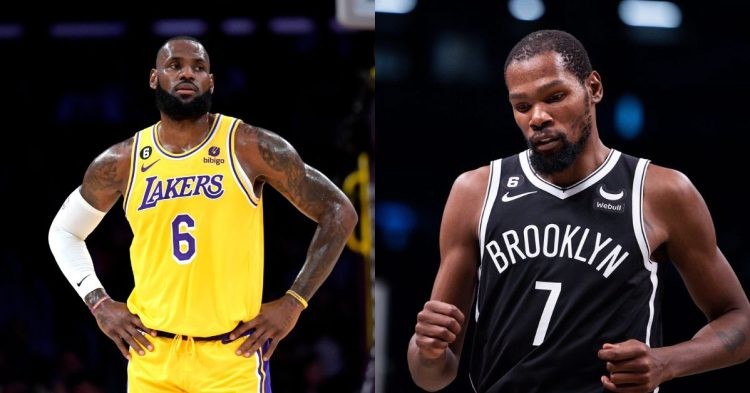 Los Angeles Lakers' LeBron James and Brooklyn Nets' Kevin Durant