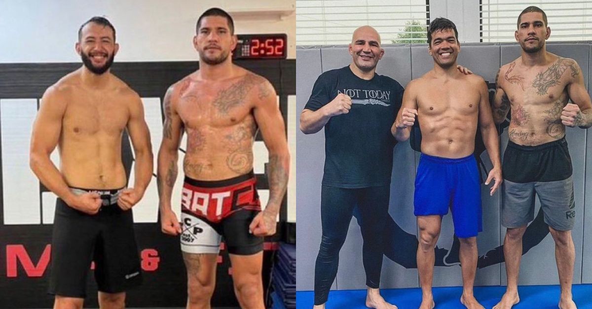 Alex Pereira towers over light heavyweights Dominick Reyes (left picture), Glover Texeira, and Lyoto Machida (right picture)