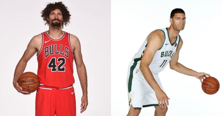 Brook Lopez of the Bucks and Robin Lopez of the Cavaliers