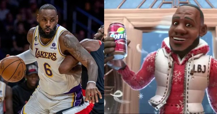 LeBron James on the court and in the Sprite Cranberry advertisement