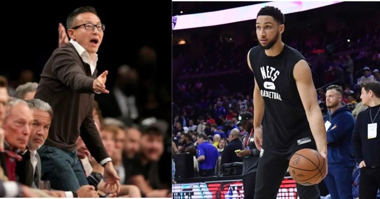 Brooklyn Nets owner Joe Tsai and Ben Simmons on the court