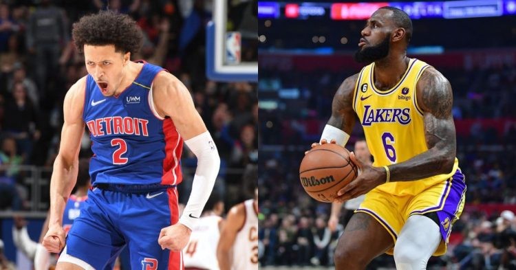 Detroit Pistons' Cade Cunningham and Los Angeles Lakers' LeBron James