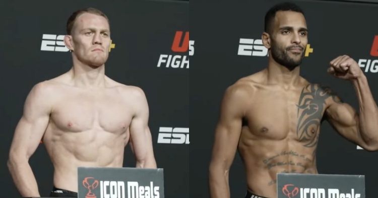 Jack Della Maddalena (left) and Danny Roberts (right) weight-in for UFC event