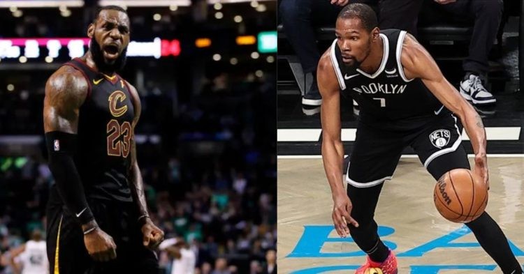 LeBron James with the Cleveland Cavaliers and Kevin Durant with the Brooklyn Nets
