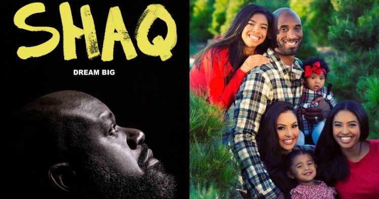 Shaquille O'Neal in his HBO documentary poster and Kobe Bryant with his family