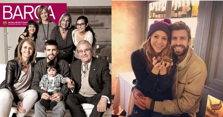 Gerard Pique with his family for a interview with Barcelona (left) and with Shakira (right) (Credits: Barcelona, Google)
