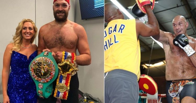 Tyson Fury with wife Paris Fury (left) and SugarHill Steward (Right)