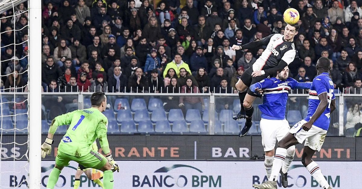 Cristiano Ronaldo jumping against Sampdoria in Serie A fixture (Credits: Twitter)