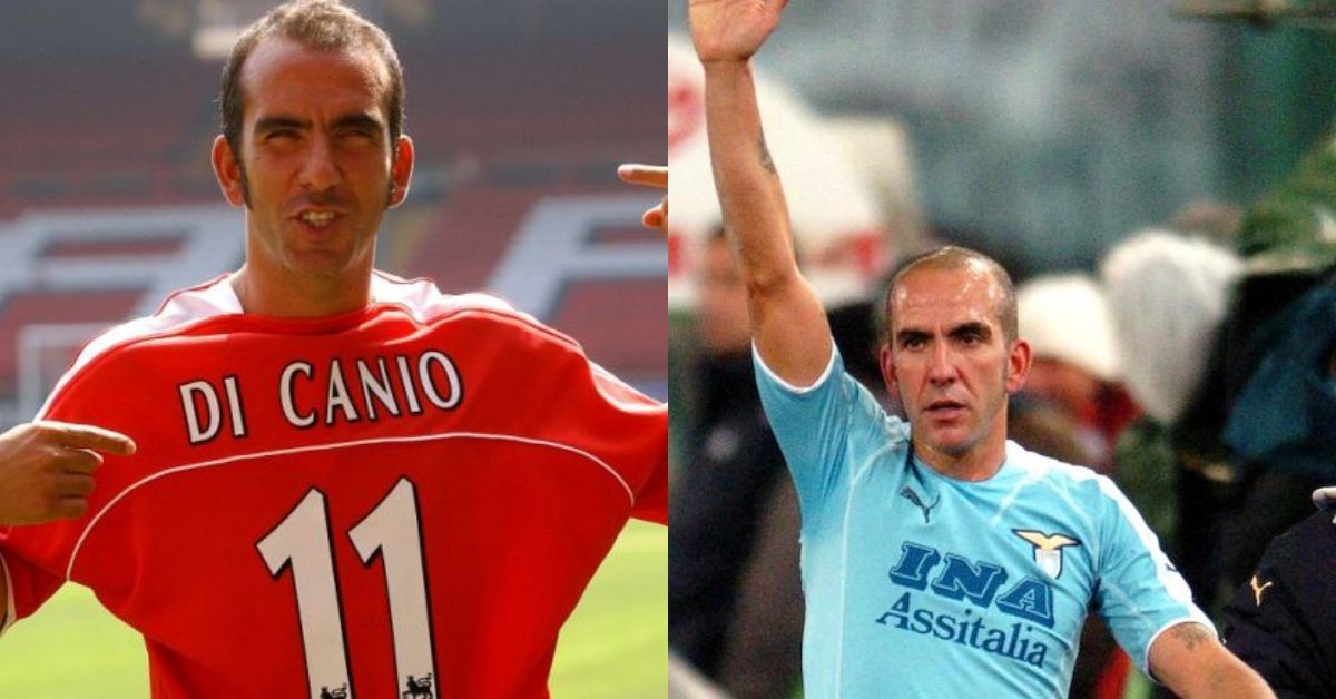 Paolo Di Canio after signing for Charlton Athletic (right) and playing for Lazio in a league fixture (right) (credits: Google)