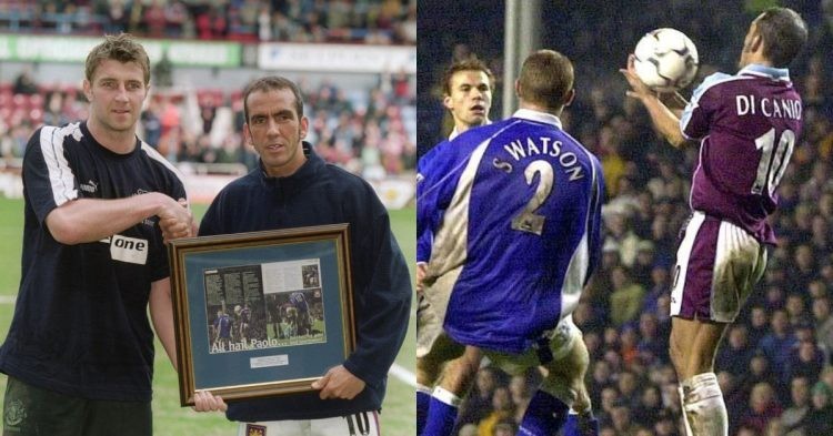 Paolo Di Canio after receiving the award from Paul Gerrard (right) and after stopping the play for him to receive treatment. (right) (credits: Twitter)