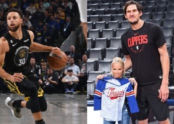 Stephen Curry of the Golden State Warriors and Boban Marjanovic