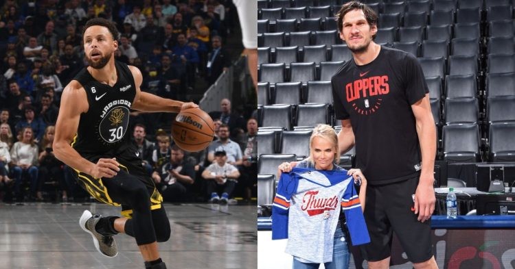 Stephen Curry of the Golden State Warriors and Boban Marjanovic