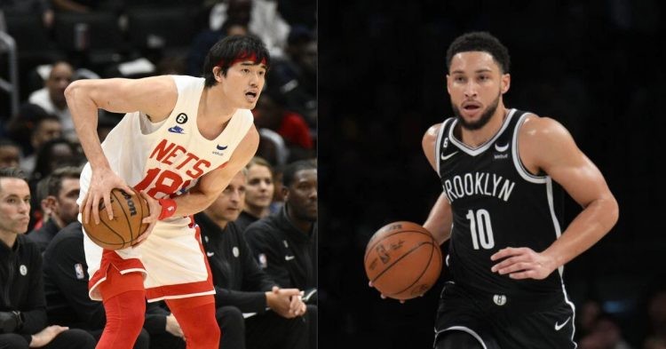 Brooklyn Nets' Ben Simmons and Yuta Watanabe on the court