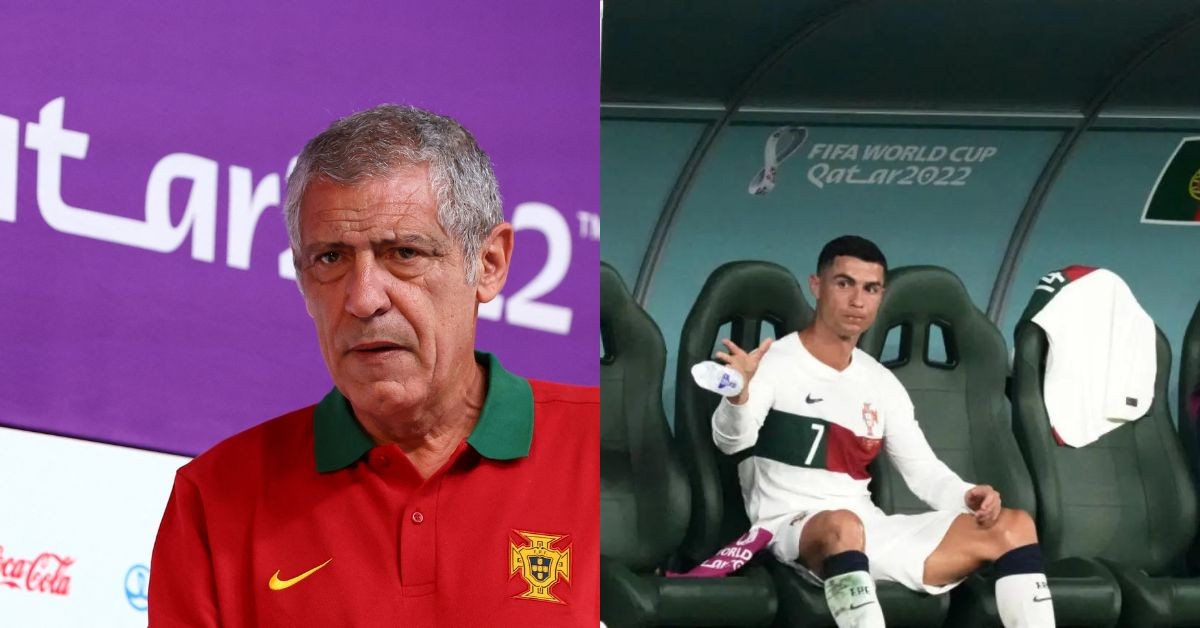 Fernando Santos at a press conference (left) Cristiano Ronaldo after being subbed off (right) (Credits: Google)