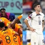 FIFA World Cup Netherlands celebrating after winning against USMNT (left) Christian Pulisic distraught (right) (Credits: Twitter)