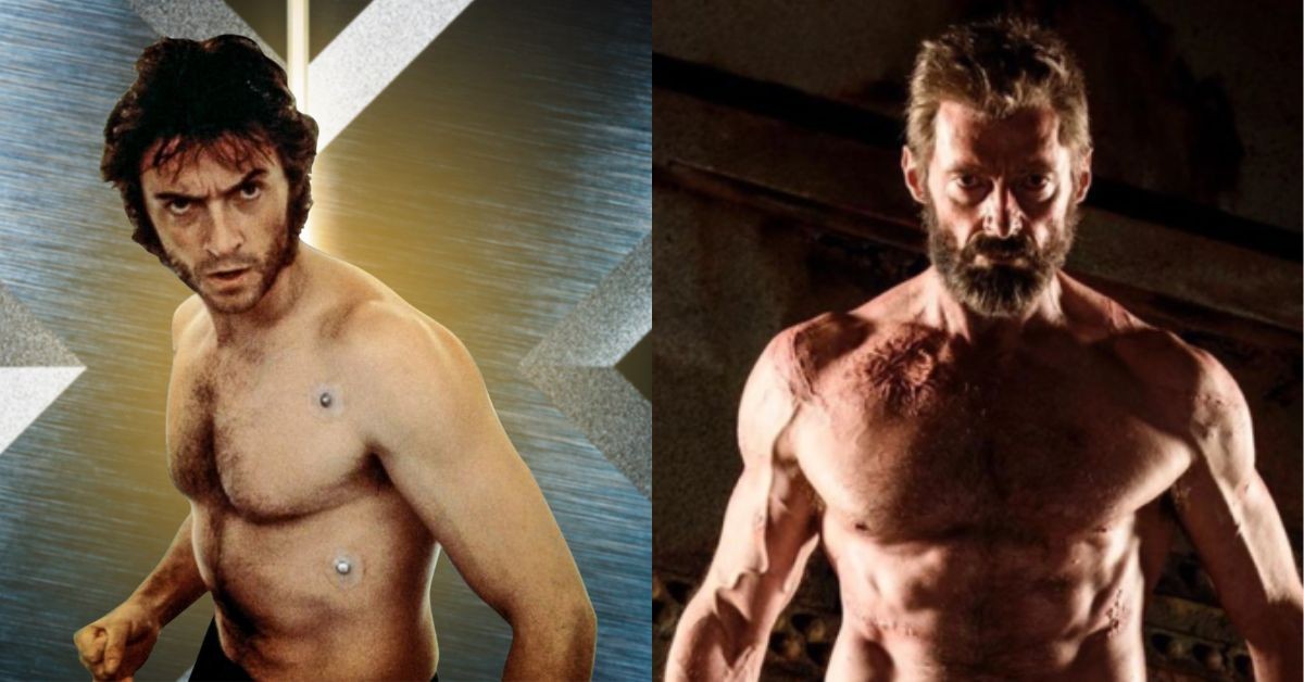 Hugh Jackman in his first Wolverine role (left) and last in 'Logan' (right)