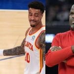 Atlanta Hawks coach Nate McMillan and Trae Young with John Collins on the court