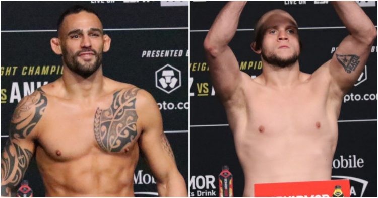 Santiago Ponzinibbio (left) and Alex Morono (right) weigh-in for UFC events