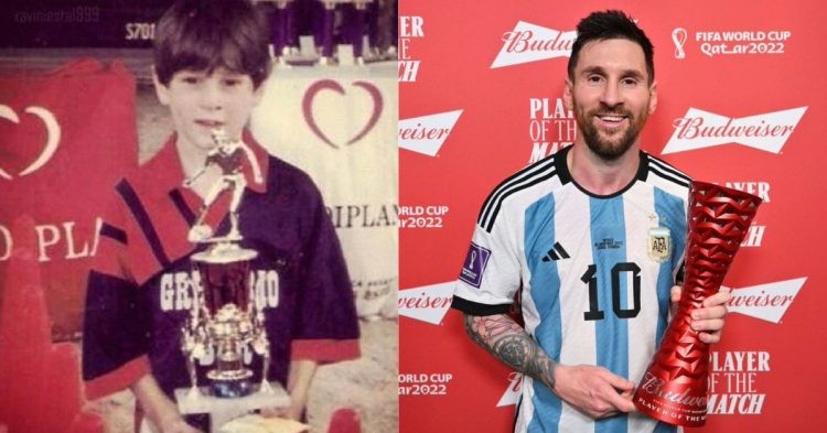 Messi in childhood for Newell's Old Boys and Messi now