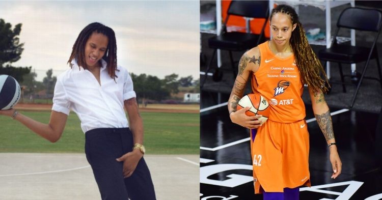 Brittney Griner with a basketball on the court