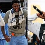 NBA YoungBoy singing and Ja Morant with Jaren Jackson Jr on the court
