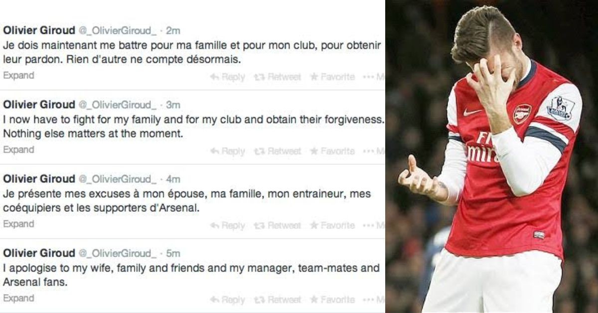Olivier Giroud's apologetic tweets