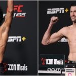 Alex Caceres (left) and Julian Erosa (right) weigh in for UFC Vegas 66