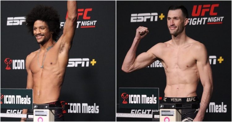 Alex Caceres (left) and Julian Erosa (right) weigh in for UFC Vegas 66