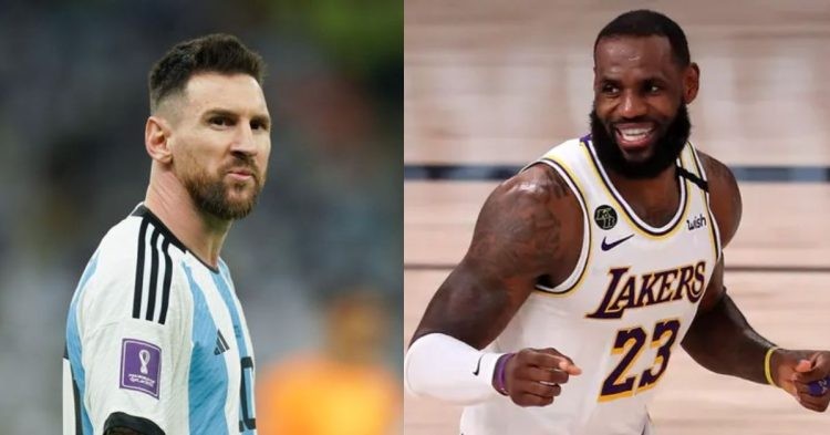 LeBron James and Lionel Messi on the court