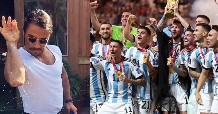 Salt Bae (left) Argentina team celebrates after winning the FIFA World Cup 2022