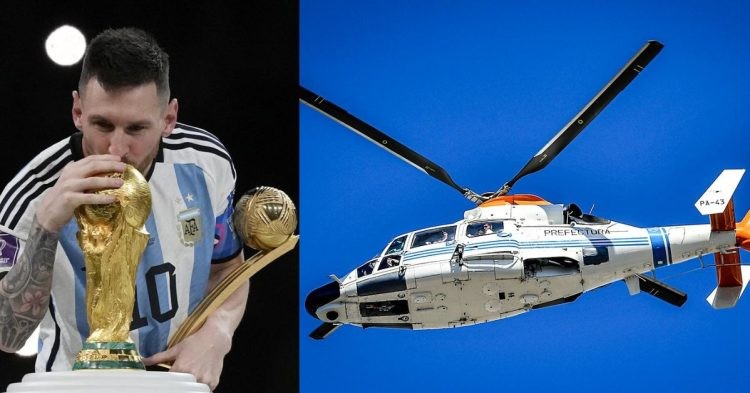 Lionel Messi evacuated by a helicopter after being swarmed by fans during the World Cup celebrations