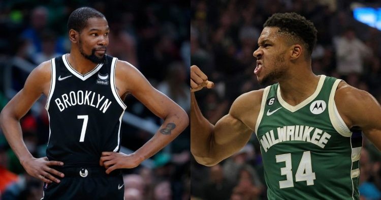 Brooklyn Nets' Kevin Durant and Milwaukee Bucks' Giannis Antetokoumnpo