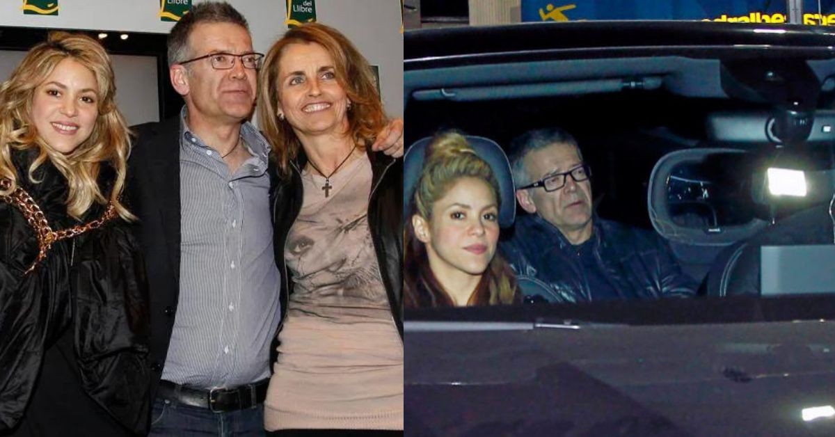 Shakira with Joan Pique and Montserrat Bernabeu, Gerard Pique's parents
