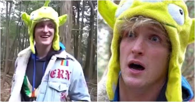 Logan Paul reacting in the 'suicide forest' video