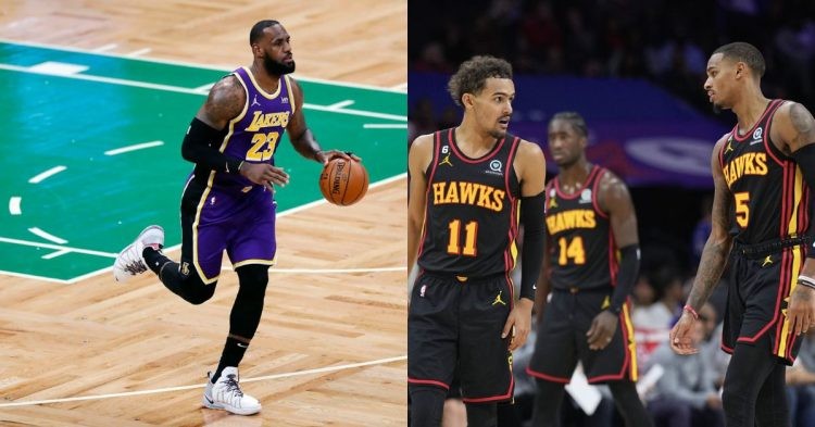 Los Angeles Lakers LeBron James, and Atlanta Hawks Trae Young and DeJounte Murray