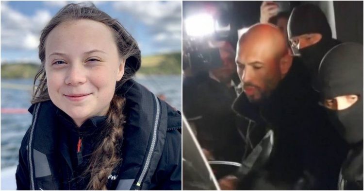 Greta Thunberg (left) and Andrew Tate arrested (right)