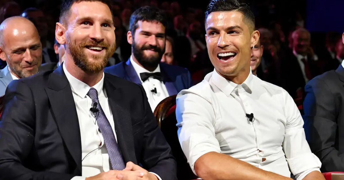 Lionel Messi and Cristiano Ronaldo enjoy a light moment during the 2020-2021 UEFA Champions League draw