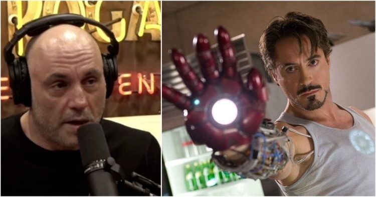 Joe Rogan (left) and Robert Downey Jr as Iron Man (right)