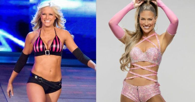 Kelly Kelly in 2011 and in 2022