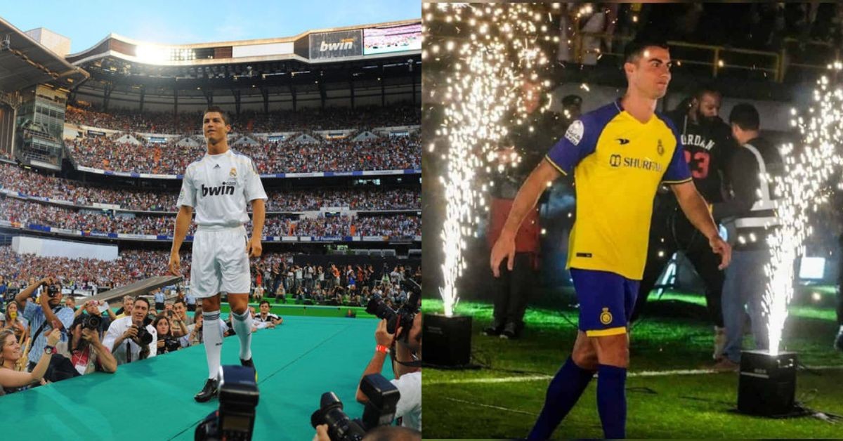 Ronaldo's presentation ceremony with Real Madrid (2009) and with Al Nassr (2023)
