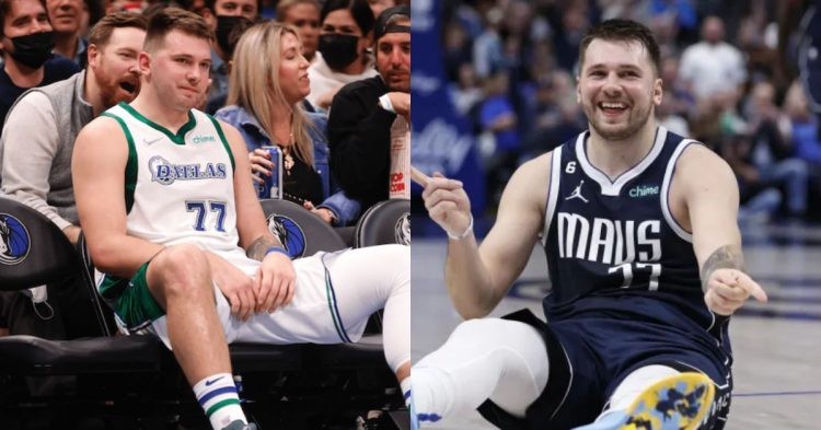 Luka Doncic sitting down on the court