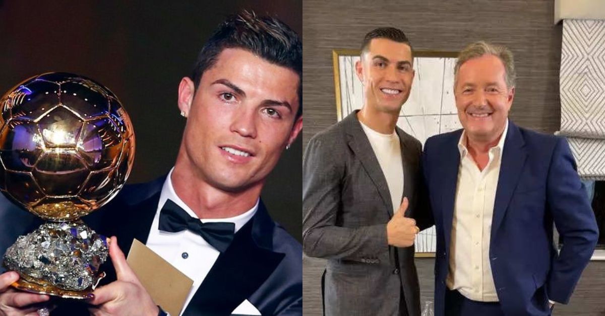 Ronaldo winning the 2013 Golden Ball and alongside journalist Piers Morgan (credits-ESPN)