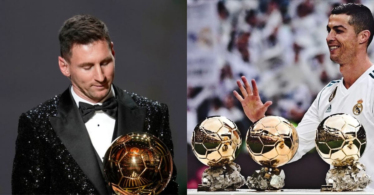 Lionel Messi and Cristiano Ronaldo with their Golden Balls (credits- Bein Sports)